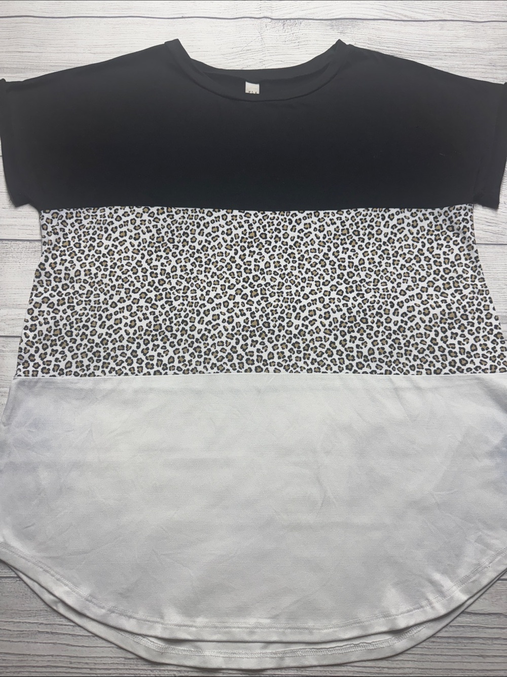 Flamingo Women’s Black and White Leopard Panel Short Sleeve Tee